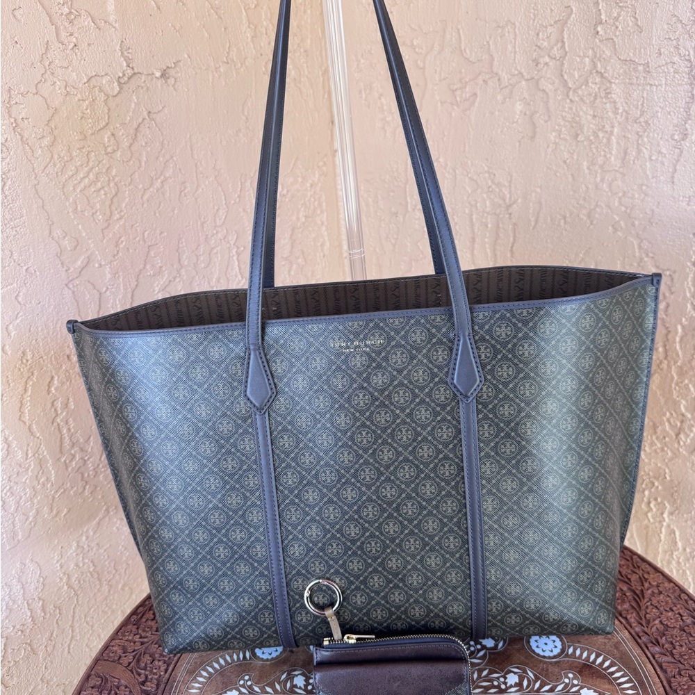 Tory Burch T Monogram Coated Canvas Bundle Perry Tote & Zip Cardholder Authentic - Picture 7 of 12
